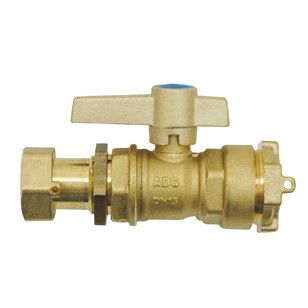 Robinet droit à&nbsp;raccord incorporé pour support de compteur - Avec verrouillage de la poignée de manoeuvre